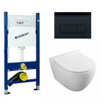 Set rezervor Geberit Delta cu vas WC suspendat Fluminia Minerva Alb si clapeta neagra, Fluminia, Geberit