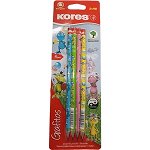 Set 4 creioane grafit KORES Fantasy Dragons, diverse culori