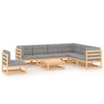 Set mobilier de gradina vidaXL, 8 piese, lemn masiv de pin, 70 x 70 x 67 cm, 69.62 kg