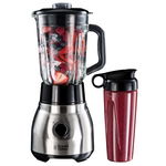 Blender Russell Hobbs 23821-56, 600W, vas sticla Stainless Steel, recipient portabil 2 in 1, Negru/Inox