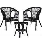 Set de 2 scaune si o masuta pentru gradina Zambia, ratan, negru
