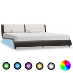 Cadru de pat cu LED vidaXL, gri si alb, 160 x 200 cm, Telecomanda cu 24 de taste, piele ecologica, 36.07 kg