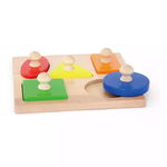 Puzzle Montessori cu maner, Forme geometrice, Viga, Inovius