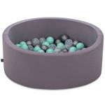 Piscina cu bile, Bubble Pops v3, 150 bile, Ø85 x 30 cm, bumbac/plastic, gri, Wellgro