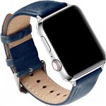 Curea pentru ceas GerbGorb, compatibila cu Apple Watch 42mm 44mm 45mm 49mm, albastru inchis, piele