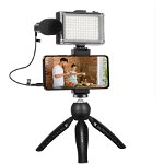 Accesoriu Camera Video de Actiune cu trepied si suport pentru telefon, Microfon, 8.5cm, Negru, PULUZ