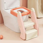Reductor pentru toaleta cu scarita Little Mom Soft Pad Peach Powder, Little Mom