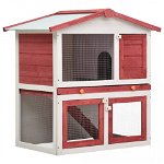 Cușcă de iepuri pentru exterior, 3 uși, roșu, lemn, Casa Practica