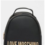 Love Moschino, Rucsac cu fermoar si logo metalic, Negru