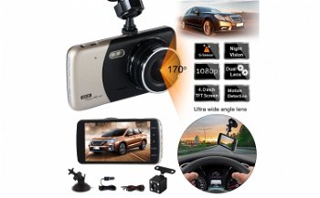 Camera auto dubla fata-spate DVR 1080p FULL HD, Display 4 inch, unghi de filmare 170°