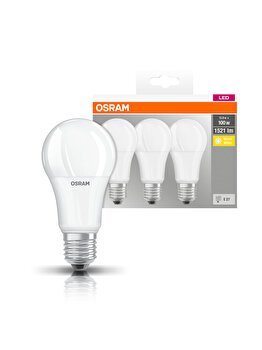 Set 3 becuri LED Osram Base Classic A100, E27, 13W (100W), 1521 lm, lumina calda (2700K), clasa energetica F