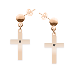 Crux - Cercei personalizati cruce cu tija din argint 925 placat cu aur roz, BijuBOX