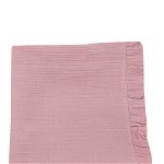 Paturica cu volanas din muselina, roz, 98 x 98 cm