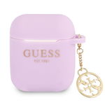 Husa pentru AirPods 1 si 2, Guess, GUA2LSC4EU, 4G Charm Collection, Mov, Silicon