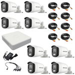 Kit supraveghere video Hikvision 8 camere ColorVU 2MP, lumina alba 20m, DVR 8 canale 4 MP lite, accesorii, Hikvision