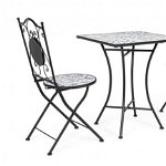Set masa si 2 scaune Erice, Otel, Negru, 38 60x38 60x92 75 cm, BIZZOTTO