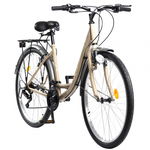 Bicicleta City, Saiguan Revoshift 18 Viteze, Roti 26 Inch, Frane V-Brake Fata Spate, far cu dinam, Rich R2632A, Cadru Crem cu Design Gri Verde