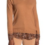 Imbracaminte Femei Adrianna Papell Twofer V-Neck Sweater Camel W Basic Cheetah