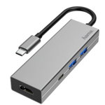 Hub USB Hama 200107, 2 x USB-A, 1 x USB-C, 1 x HDMI (Argintiu), Hama
