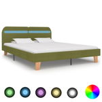 Cadru de pat cu LED-uri vidaXL, verde, 180 x 200 cm, Picioarele din lemn, Telecomanda cu 24 de taste, material textil, 26.76 kg