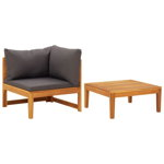 Set mobilier gradina cu perne gri inchis, 2 piese, lemn acacia