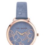 Ceasuri Femei Ted Baker London Womens Hettie Engraved Leather Strap Watch 37mm LIGHT BLUE FLORAL ROSE GOLD