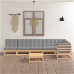 Set mobilier de gradina cu perne vidaXL, 7 piese, lemn masiv de pin, 70 x 70 x 67 cm, 79.56 kg