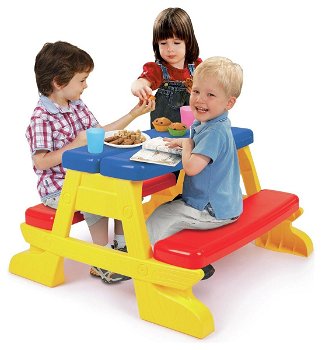 Masuta de picnic pentru 4 copii, 43 x 77 x 71 cm, maxim 35 kg, 2 ani+, Multicolor, Tenq.ro