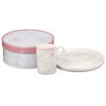 Set cana cu farfurie si cutie cadou, portelan, roz crem, 10x7 cm