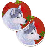 Caroline`s Treasures Siberian Husky Red Green Snowflake de vacanță de Crăciun Set de 2 Cupa Titular Car Coa Fulgi de zăpadă roșii Large, 