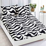 Cearsaf cu elastic COCOLINO 180x200x25cm 2 fete de perne Jojo Home Alb-Negru animal print, JOJO Home