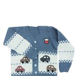 Pulover tricotat baieti, acril, The cars, albastru