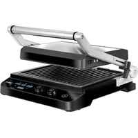 Grill electric MPM MGR-11M, 2000W, temperatura reglabila pentru fiecare placa 60-230 ° C, deschidere 180°, temporizator 1-99 min, display LED, inaltime reglabila a placii superioare, doua moduri de grill, carcasa otel inoxidabil, Mpm