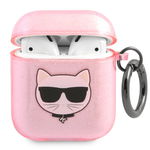 Husa casti Karl Lagerfeld, Glitter Choupette Head, pentru Apple Airpods 1/2, TPU, KLA2UCHGP, Pink