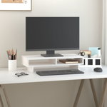 vidaXL Suport pentru monitor, alb, 60x27x14 cm, lemn masiv pin, vidaXL