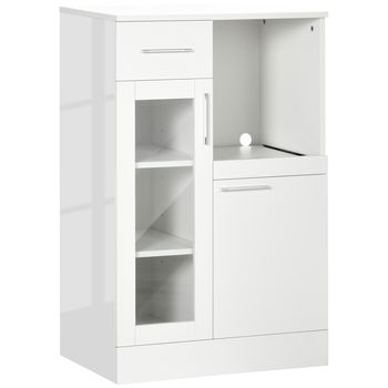 HOMCOM Dulapior cu Sertare și Dulap din Lemn și Sticlă Design Modern pentru Bucătărie sau Living 60x40x95cm Alb | Aosom Romania, HOMCOM