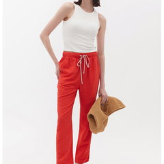 Pantaloni drepti crop cu snur de ajustare, OXXO