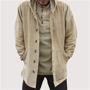 Jacheta din bumbac pentru barbati, in stil vintage national, cu gluga ?i maneca lunga, haina casual in culoare uni, Neer