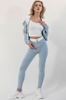 Trening Blug de Dama, cu Ribb Ivoire, Hanorac Oversize si Colanti cu doua Striatii, Blug Albastru