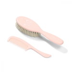 Set perie din par natural super moale si pieptene Butterfly Pink, BABYONO