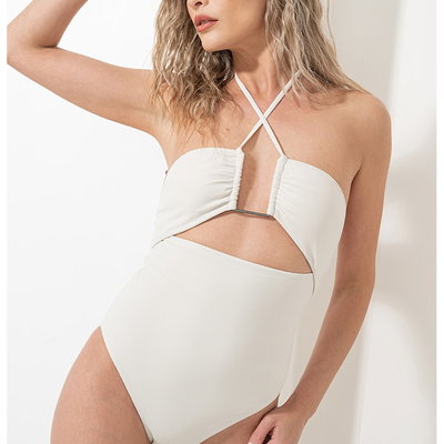 CALVIN KLEIN, Costum de baie intreg cu decupaje, Alb murdar