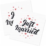 Set de 40 servetele Just Married LANMOK, hartie, alb/negru/roz, 33 x 33 cm, 