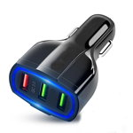 Adaptor bricheta auto 3 porturi USB, QC 3.0, 12-24V, negru, 