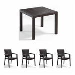 Set gradina cu masa CLASSI 90x90 cm + 4 scaune PARIS 62x58x88 cm, model ratan, maro, Expomob