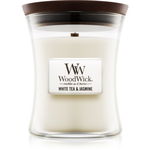 Woodwick White Tea & Jasmine lumânare parfumată cu fitil din lemn 275 g, Woodwick