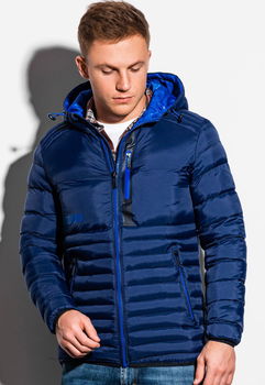 OMBRE, Geaca matlasata cu gluga si vatelina, Bleumarin, XL