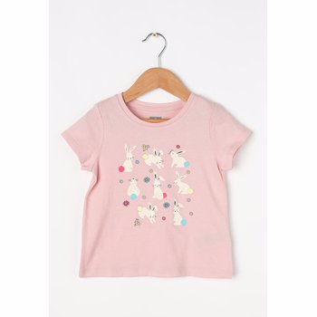 Tricou cu decolteu la baza gatului si imprimeu grafic, Alb