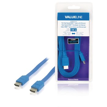 Cablu HDMI Valueline, HDMI tata HDMI tata, High Speed cu Ethernet, plat, 2 m, albastru
