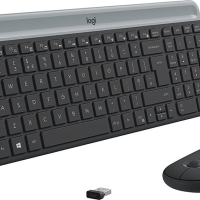 Kit tastatura + mouse wireless Logitech MK470, Slim, Negru Grafit