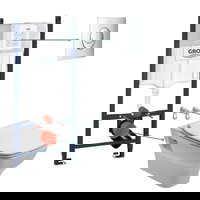 Set vas wc suspendat cu capac soft close Gala Street, rezervor incastrat si clapeta crom Skate Air Grohe, Gala x Grohe